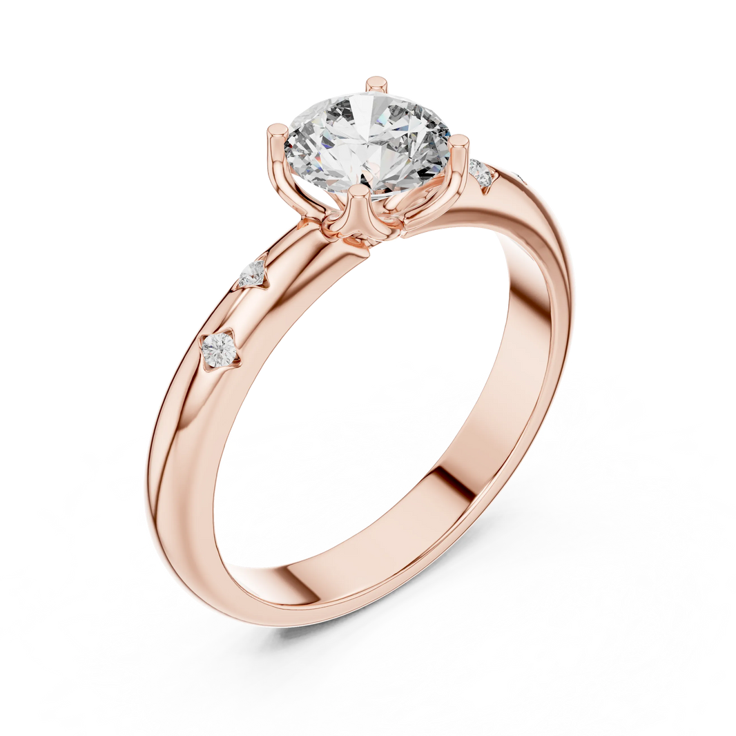 Round Solitaire Moissanite Ring with Bezel Accents in rose 925 sterling silver, view 2