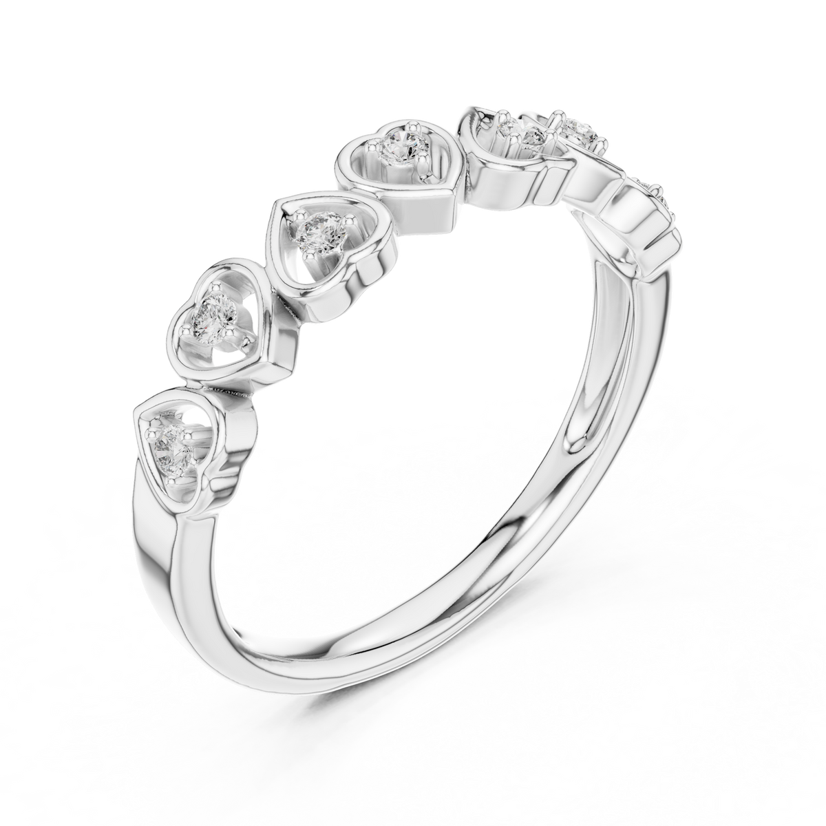 Row of Hearts Moissanite Band in white 925 sterling silver, view 2