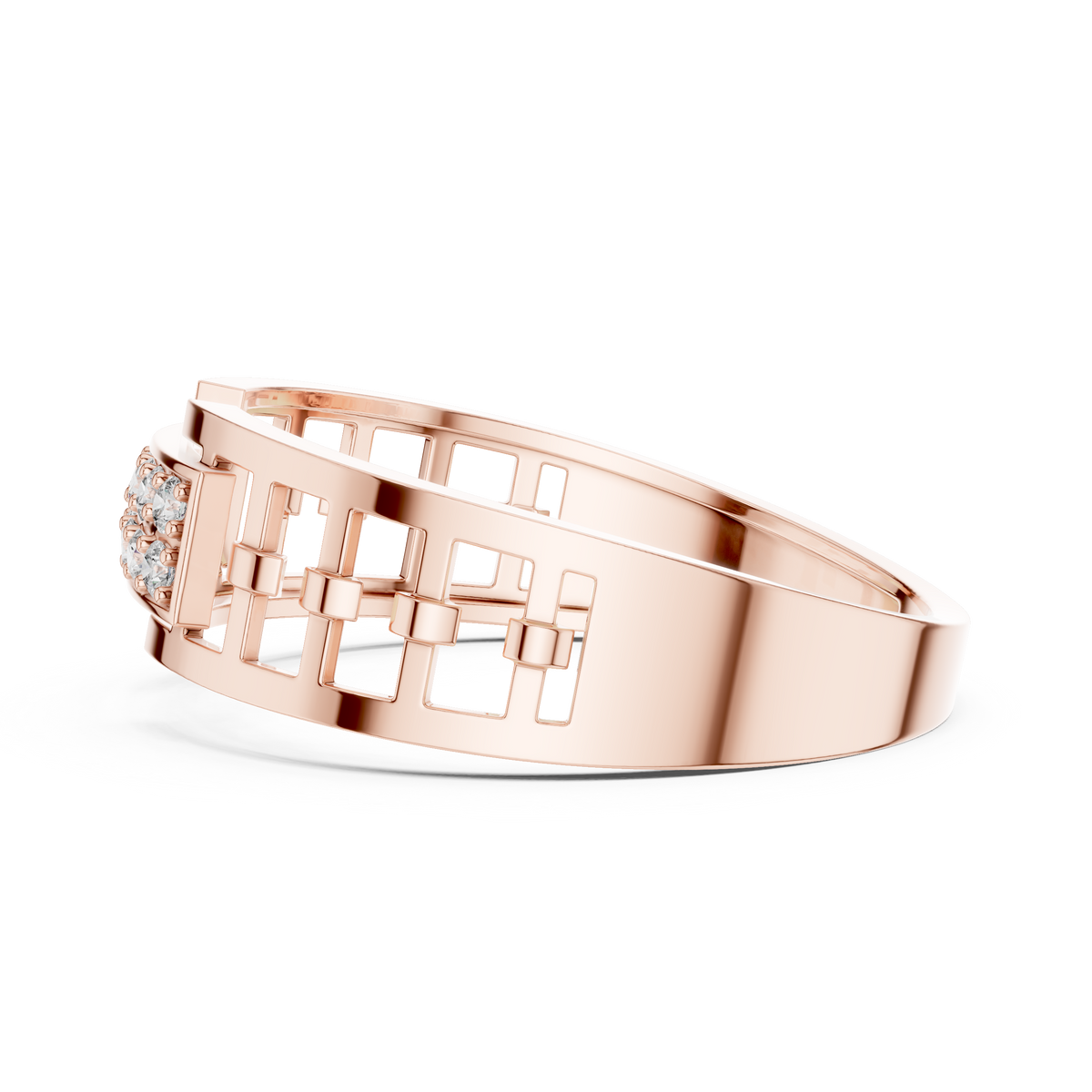 Men's Double-Row Pavé Plaque Openwork Moissanite Band in rose 925 sterling silver, view 3