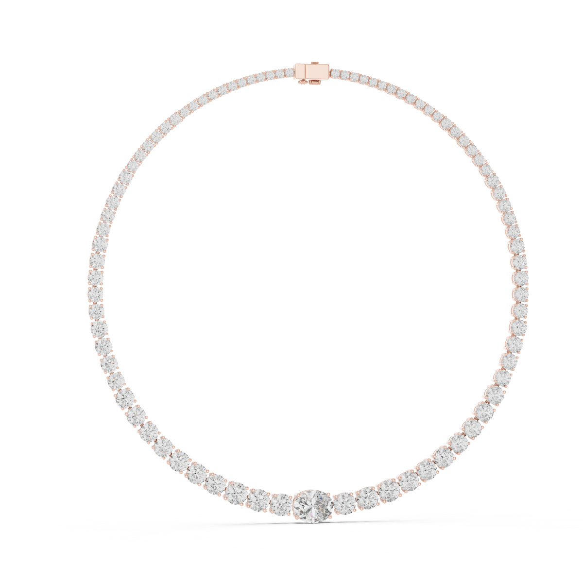 Graduated Round Tennis Necklace with Oval Centre in rose 925 sterling silver, view 1