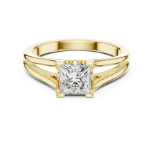 Princess Cut Solitaire Moissanite Split Shank Ring in yellow 925 sterling silver, view 4