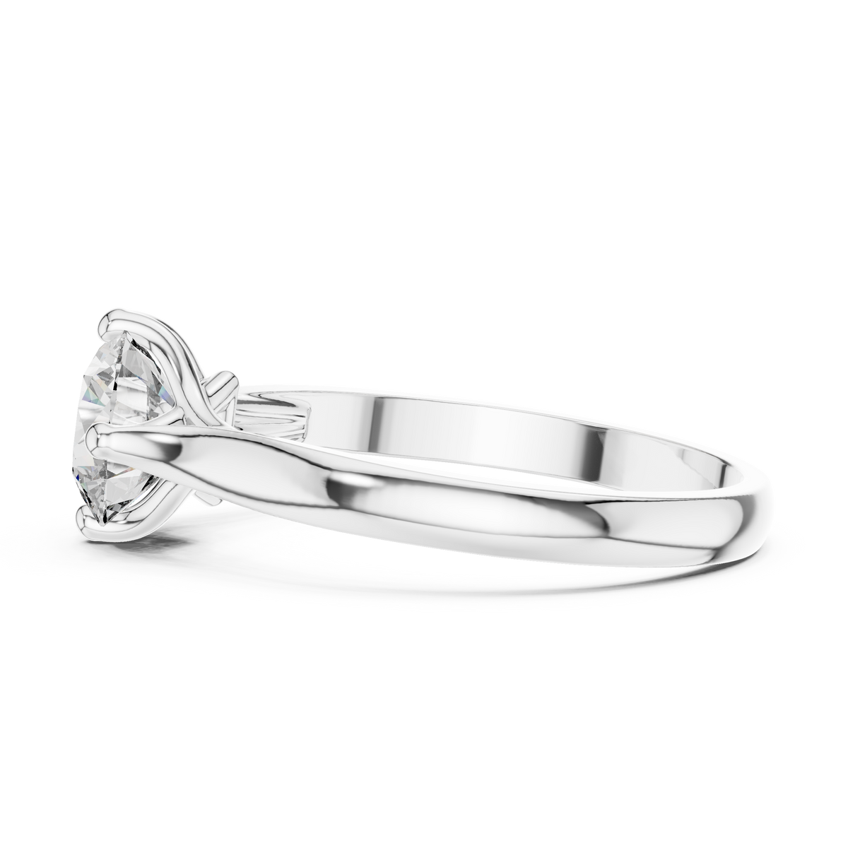 Round Compass Set Moissanite Split Cathedral Solitaire Ring in white 925 sterling silver, view 3
