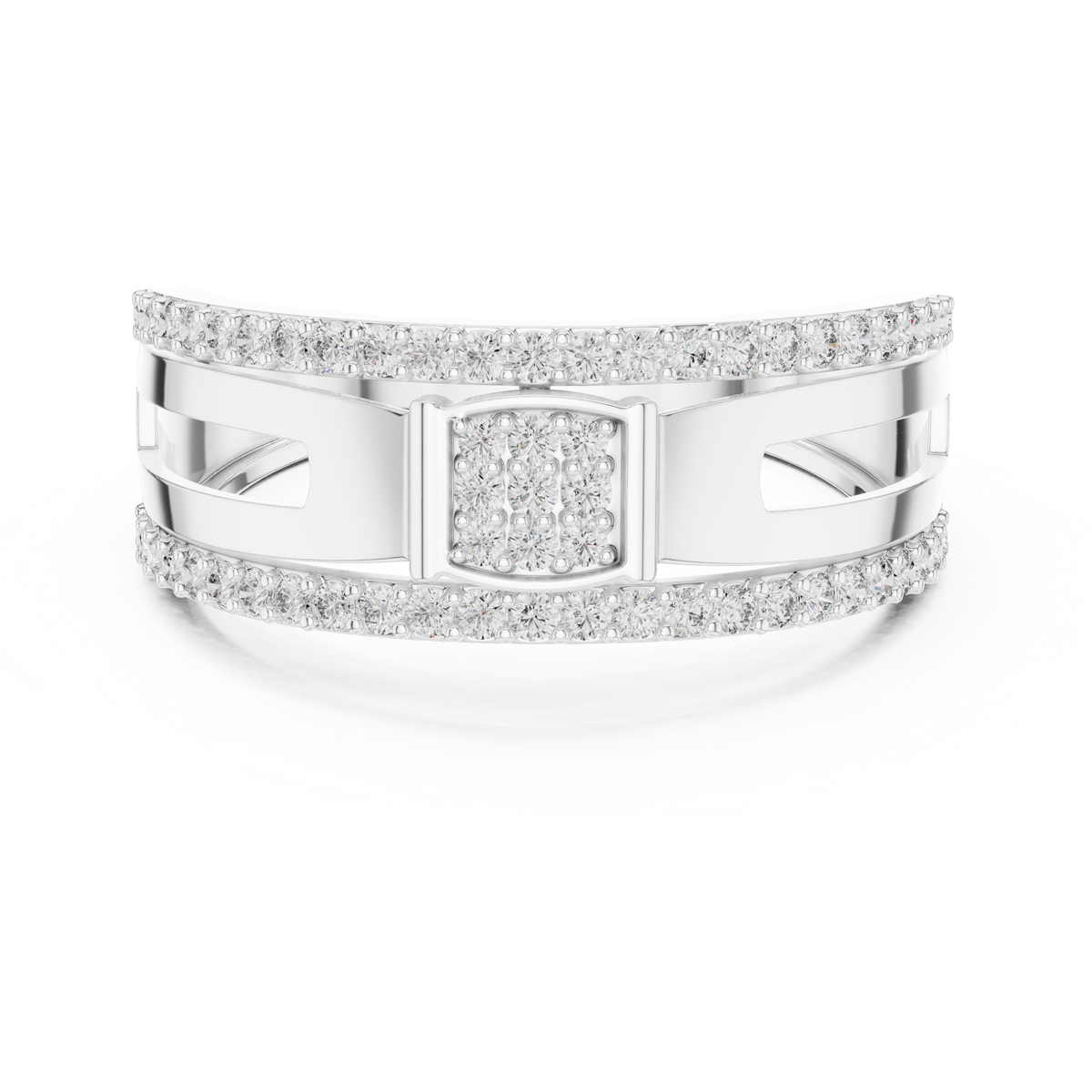Square Cluster Double-Row Moissanite Band in white 925 sterling silver, view 4