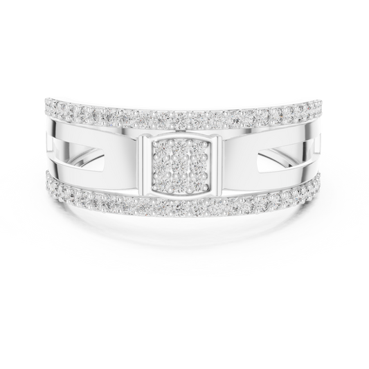 Square Cluster Double-Row Moissanite Band in white 925 sterling silver, view 4