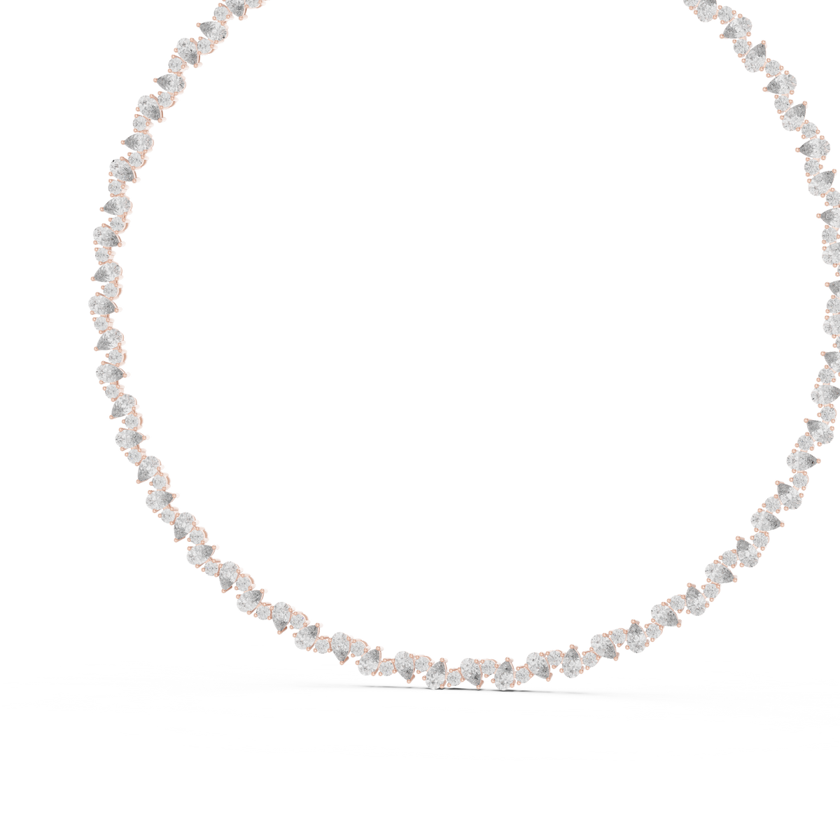 Pear and Round Tennis Necklace in rose 925 sterling silver, view 2