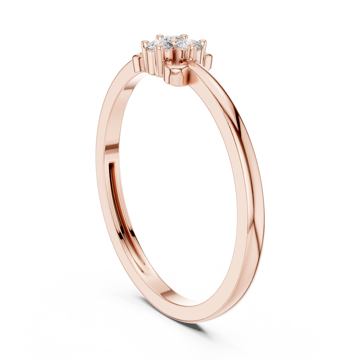 Petite Trefoil Cluster Bow Moissanite Ring in rose 925 sterling silver, view 1