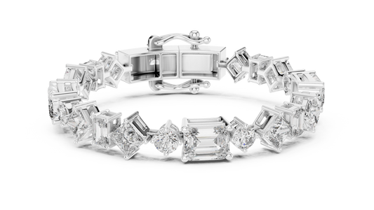 Mixed Shape Moissanite Station Link Bracelet in white 925 sterling silver, view 1