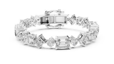 Mixed Shape Moissanite Station Link Bracelet in white 925 sterling silver, view 1
