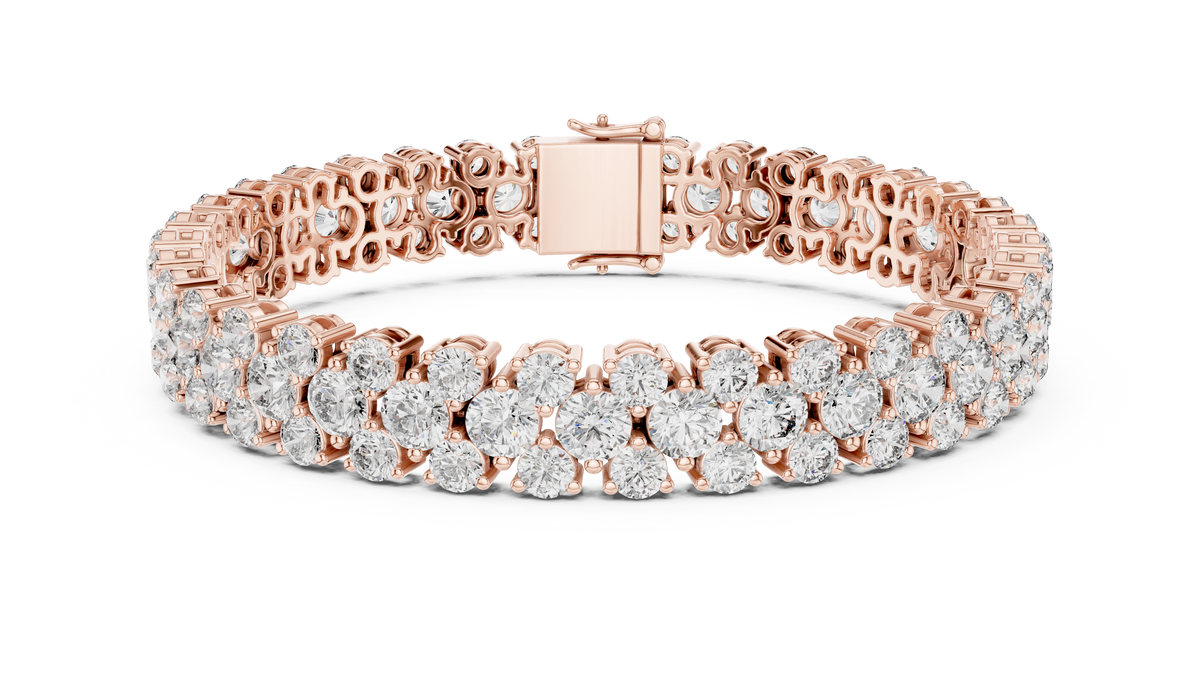 Round Cluster Moissanite Statement Bracelet in rose 925 sterling silver, view 1