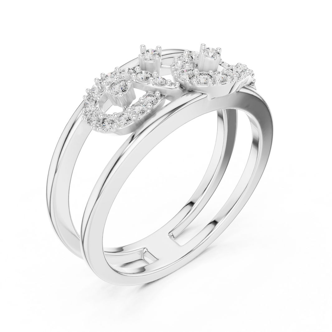 Pavé Infinity Loop Double Band Moissanite Ring in white 925 sterling silver, view 2