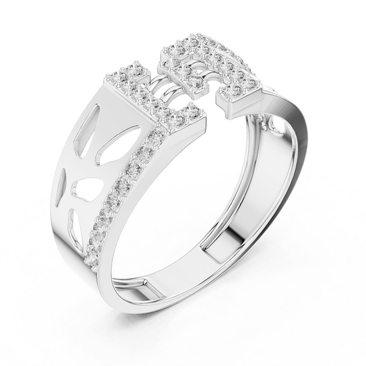 Geometric Bracket Pavé Openwork Moissanite Band in white 925 sterling silver, view 2