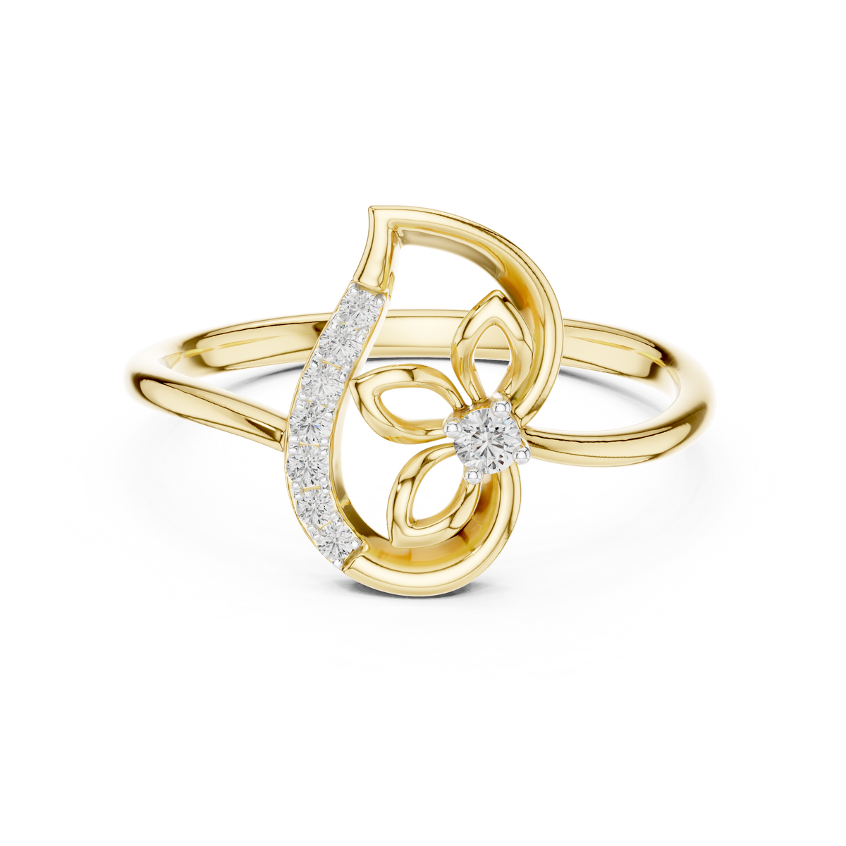 Paisley Swirl Moissanite Ring in yellow 925 sterling silver, view 4