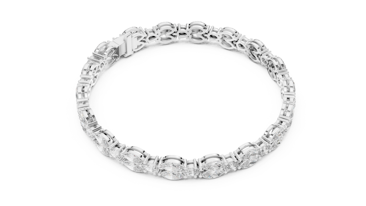 Marquise and Pear Moissanite Tennis Bracelet in white 925 sterling silver, view 3