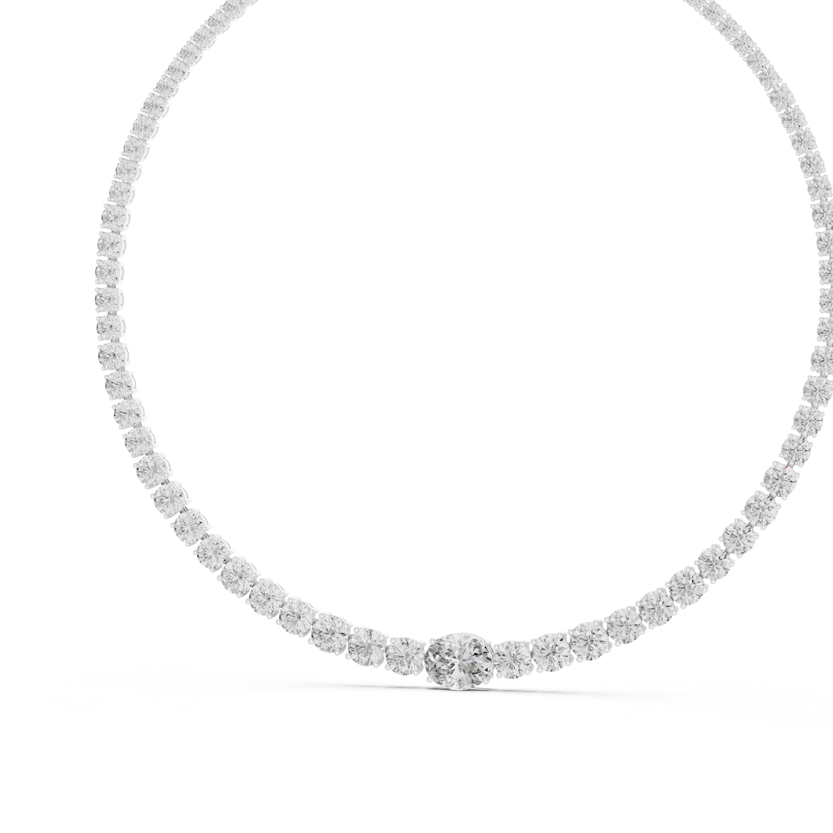 Graduated Round Tennis Necklace with Oval Centre in white 925 sterling silver, view 2