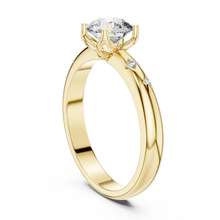 Round Solitaire Moissanite Ring with Bezel Accents in yellow 925 sterling silver, view 1