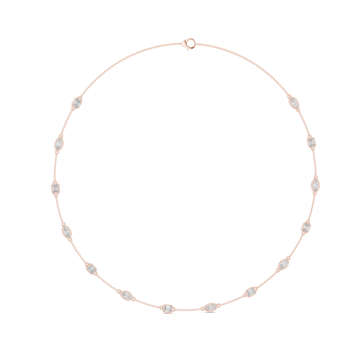 Emerald and Marquise Bezel Station Necklace in rose 925 sterling silver, view 1