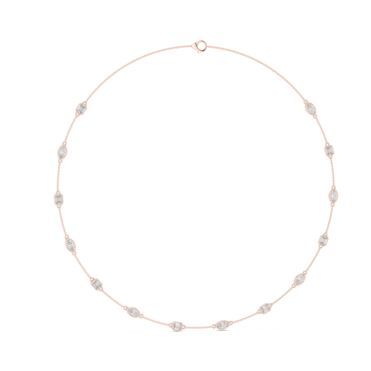 Emerald and Marquise Bezel Station Necklace in rose 925 sterling silver, view 1
