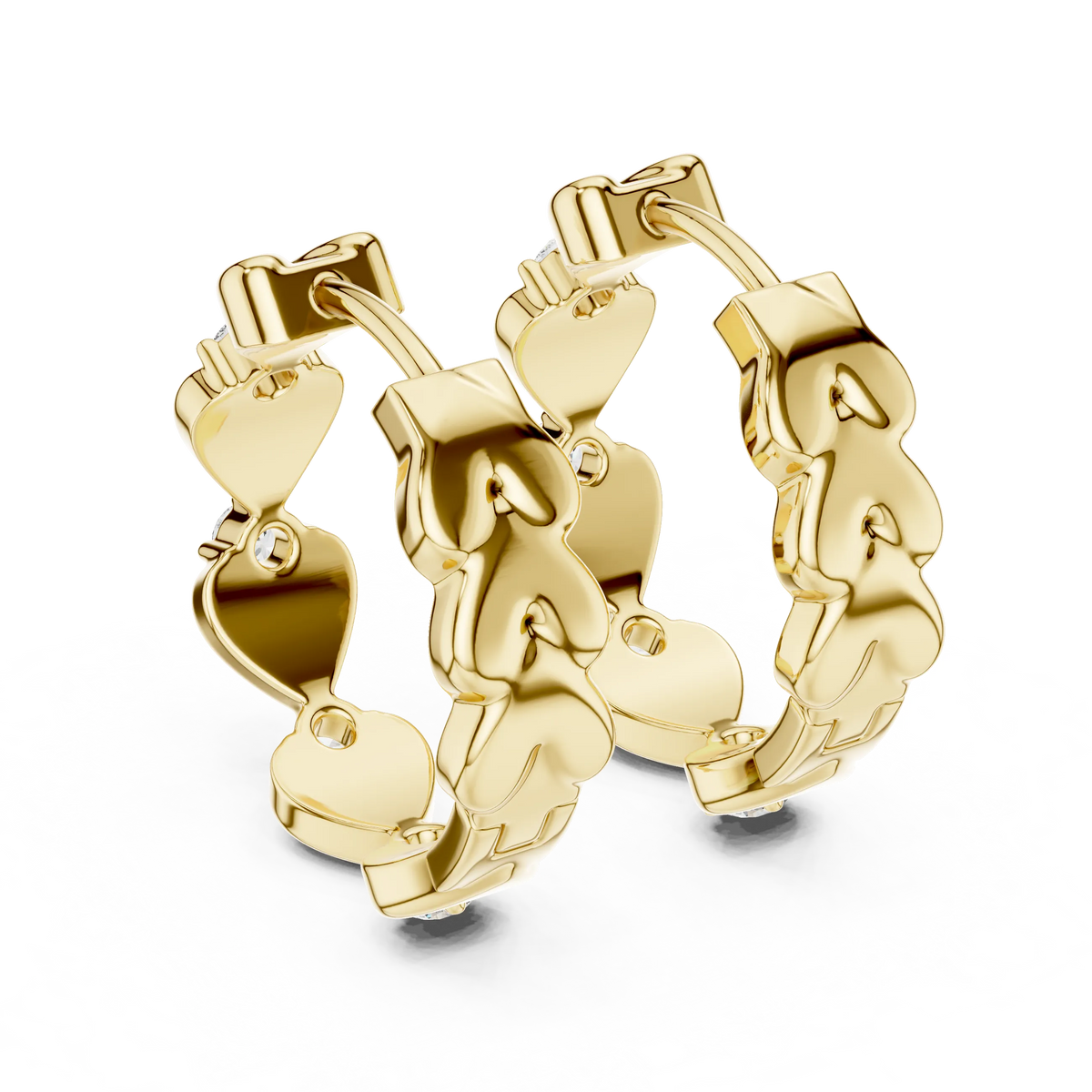 Moissanite heart huggie hoop earrings in yellow 925 sterling silver, view 3