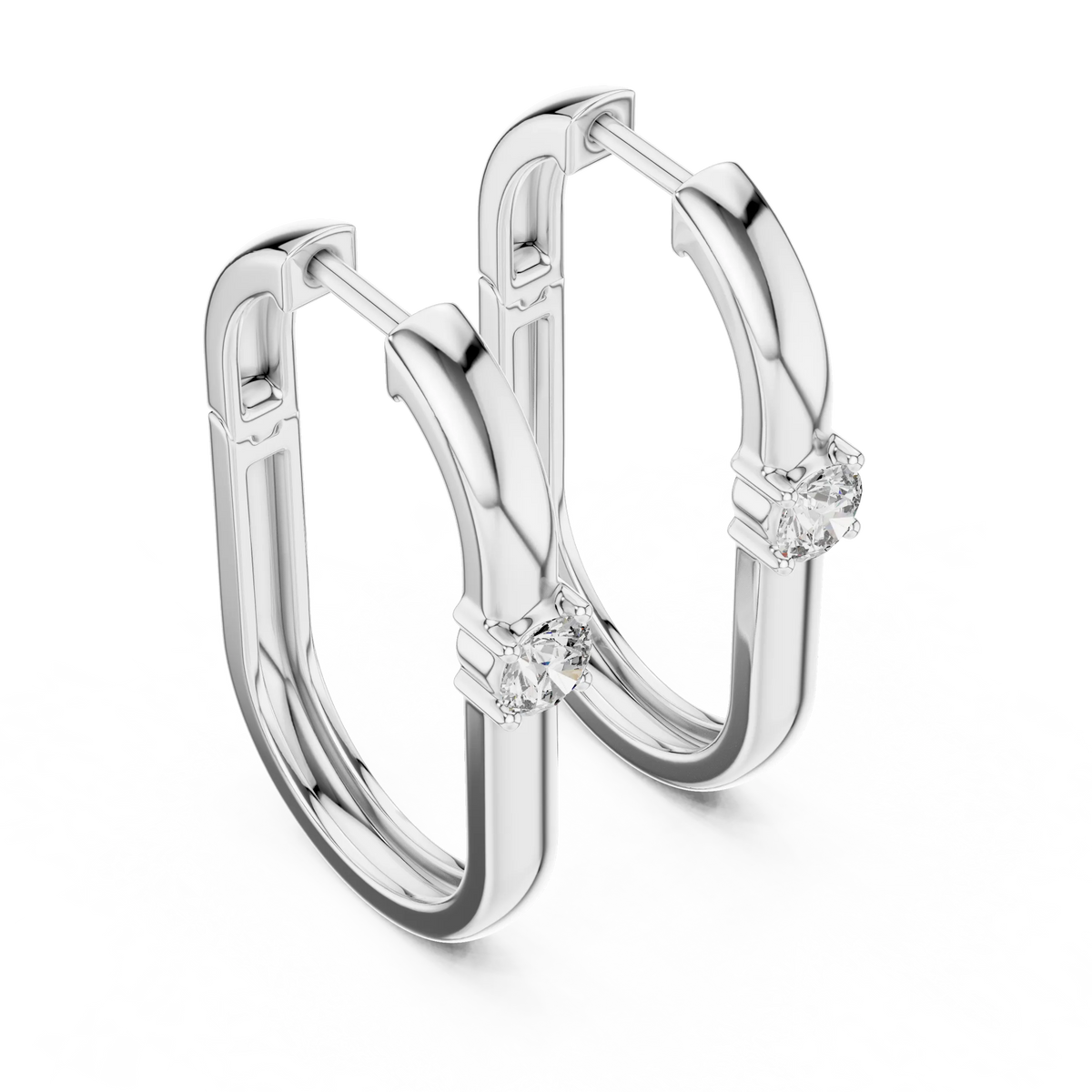 Moissanite solitaire oval hoop earrings in white 925 sterling silver, view 2