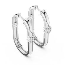 Moissanite solitaire oval hoop earrings in white 925 sterling silver, view 2