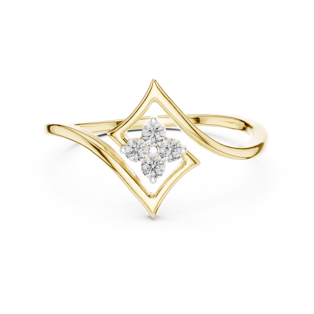 Open Kite Clover Cluster Moissanite Ring in yellow 925 sterling silver, view 4