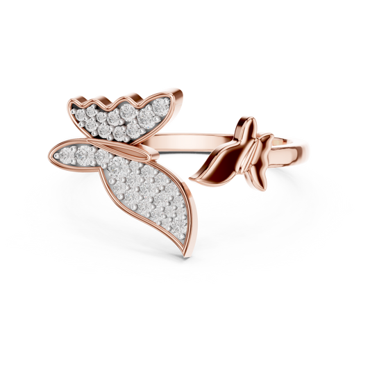 Butterfly Bypass Moissanite Open Ring in rose 925 sterling silver, view 4