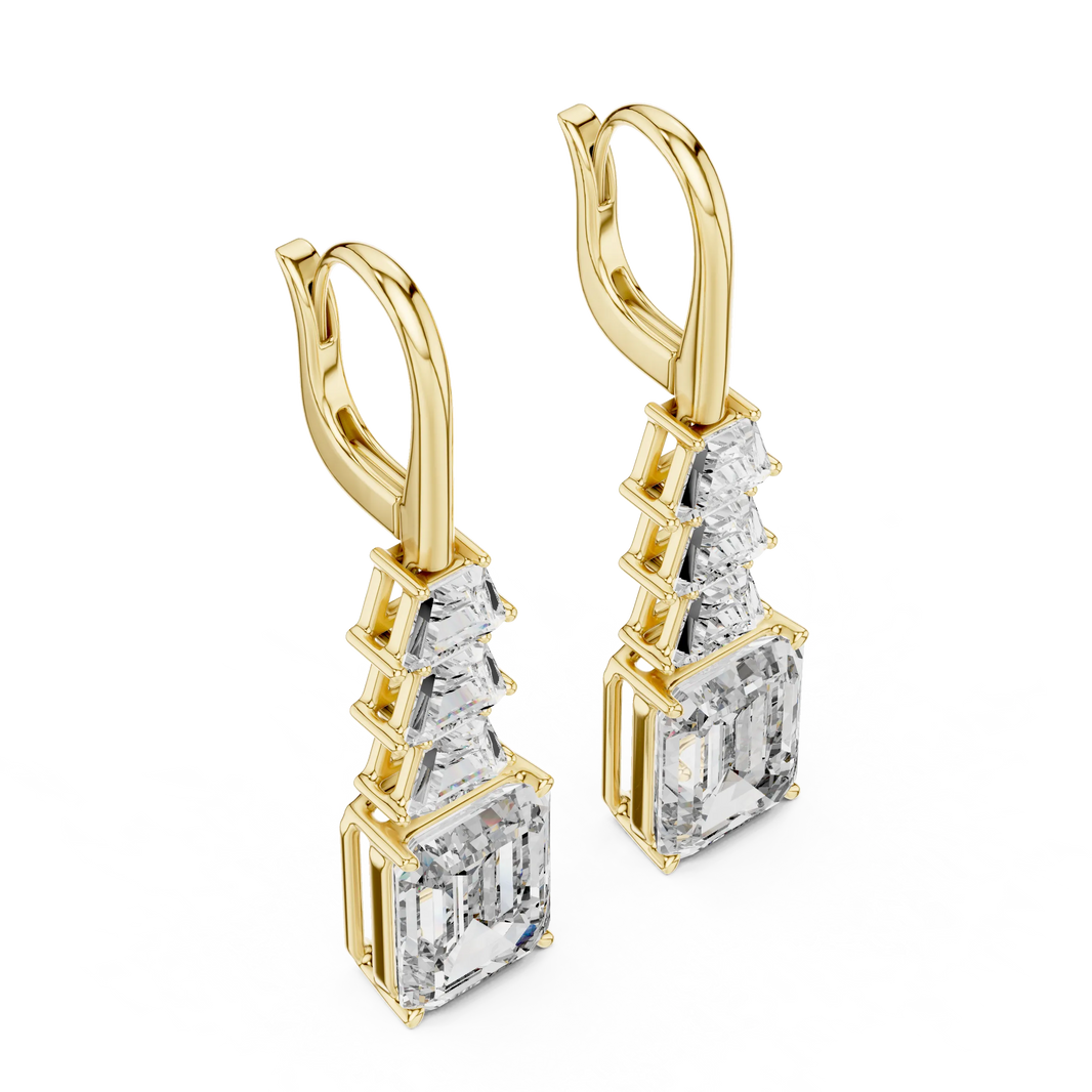 Emerald cut moissanite drop earrings in yellow 925 sterling silver, view 2