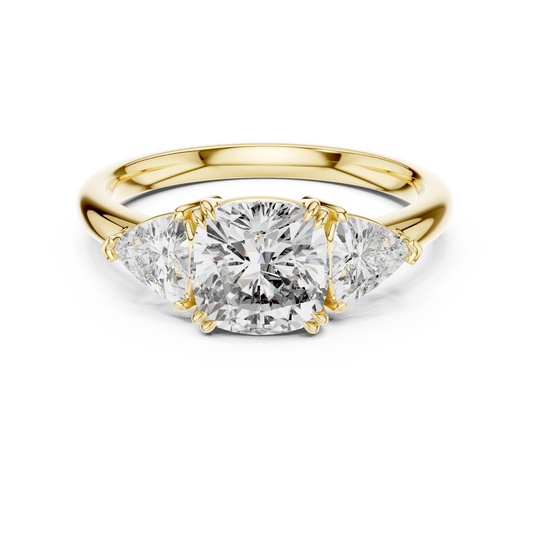 Cushion and Trillion Three Stone Moissanite Ring, Large Side Stones in yellow 925 sterling silver, view 4