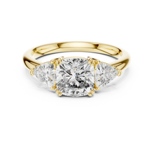 Cushion and Trillion Three Stone Moissanite Ring, Large Side Stones in yellow 925 sterling silver, view 4