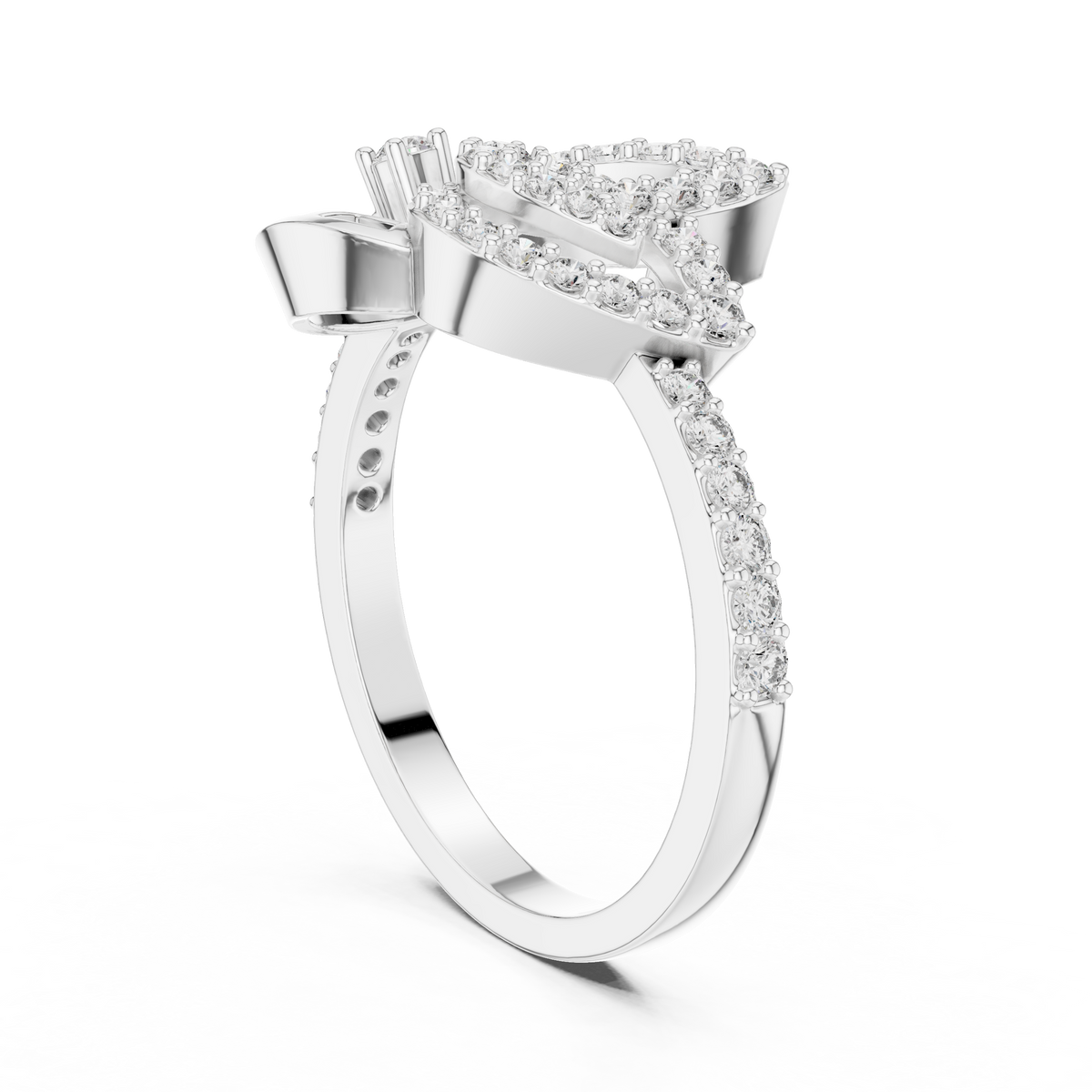 Pavé Leaf and Nautilus Swirl Moissanite Ring in white 925 sterling silver, view 1