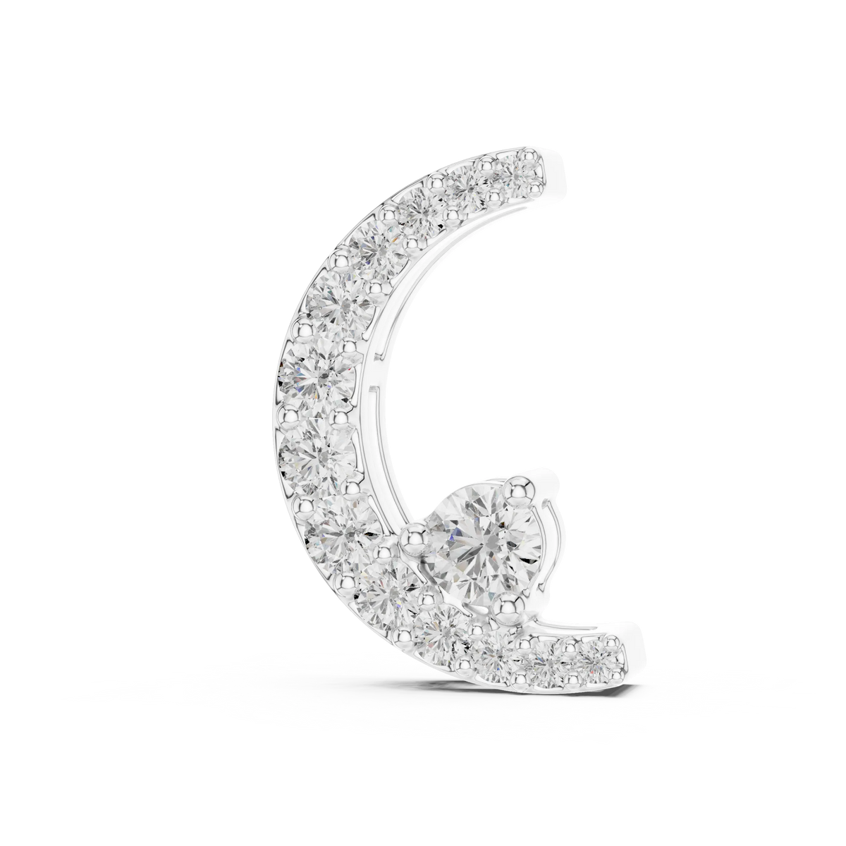 Pavé Crescent Moon Moissanite Pendant in white 925 sterling silver, view 2