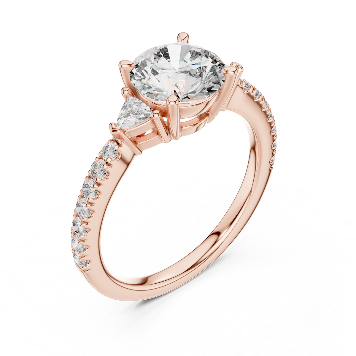 Round Moissanite Ring with Trillion Sides and Pavé Band in rose 925 sterling silver, view 2