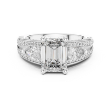 Emerald Cut Moissanite Ring with Pear Sides and Split Pavé Shank in white 925 sterling silver, view 4