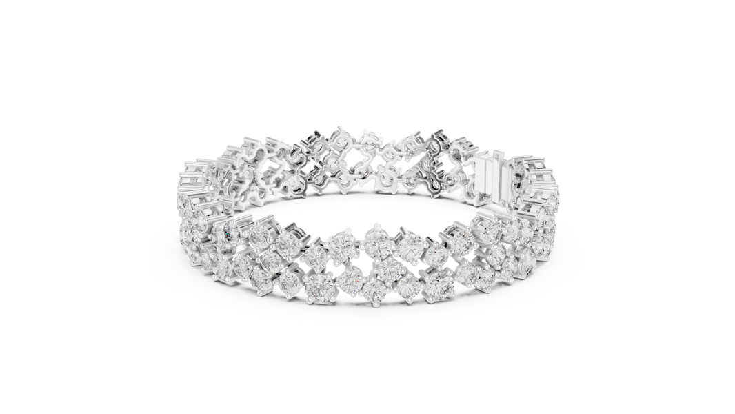 Double Row Round Moissanite Cluster Bracelet in white 925 sterling silver, view 2