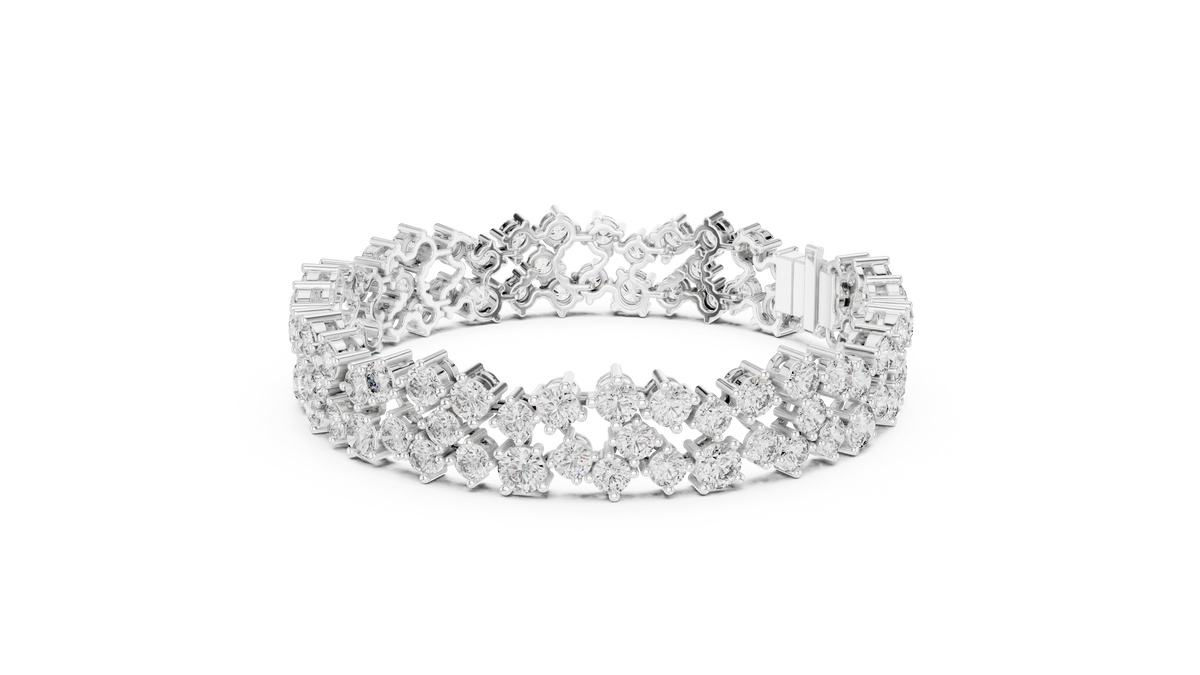 Double Row Round Moissanite Cluster Bracelet in white 925 sterling silver, view 2