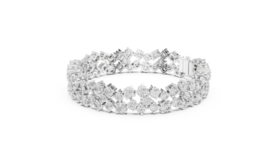 Double Row Round Moissanite Cluster Bracelet in white 925 sterling silver, view 2