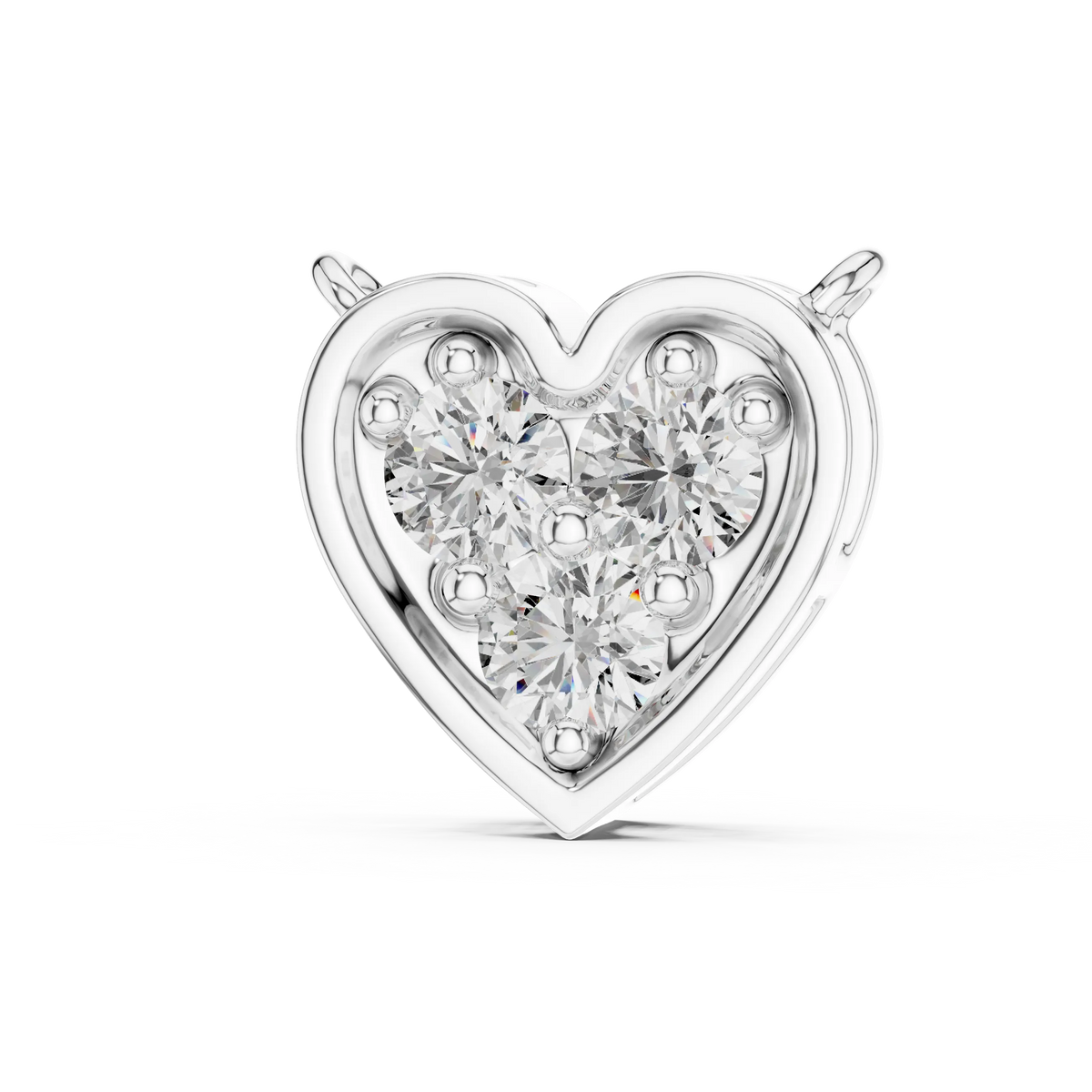 Heart Three Stone Moissanite Pendant in white 925 sterling silver, view 2