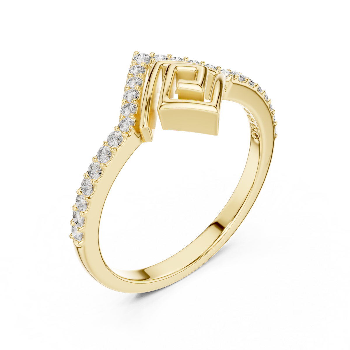 Pavé Chevron Square Spiral Moissanite Ring in yellow 925 sterling silver, view 2