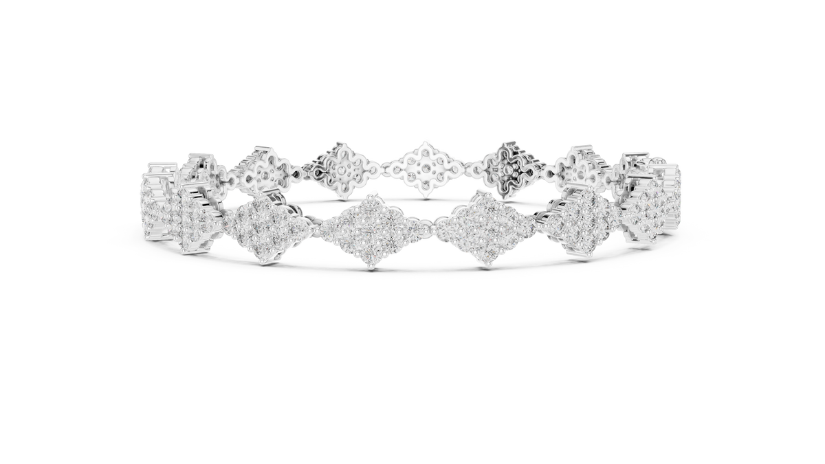 Diamond Shape Cluster Moissanite Bracelet in white 925 sterling silver, view 4