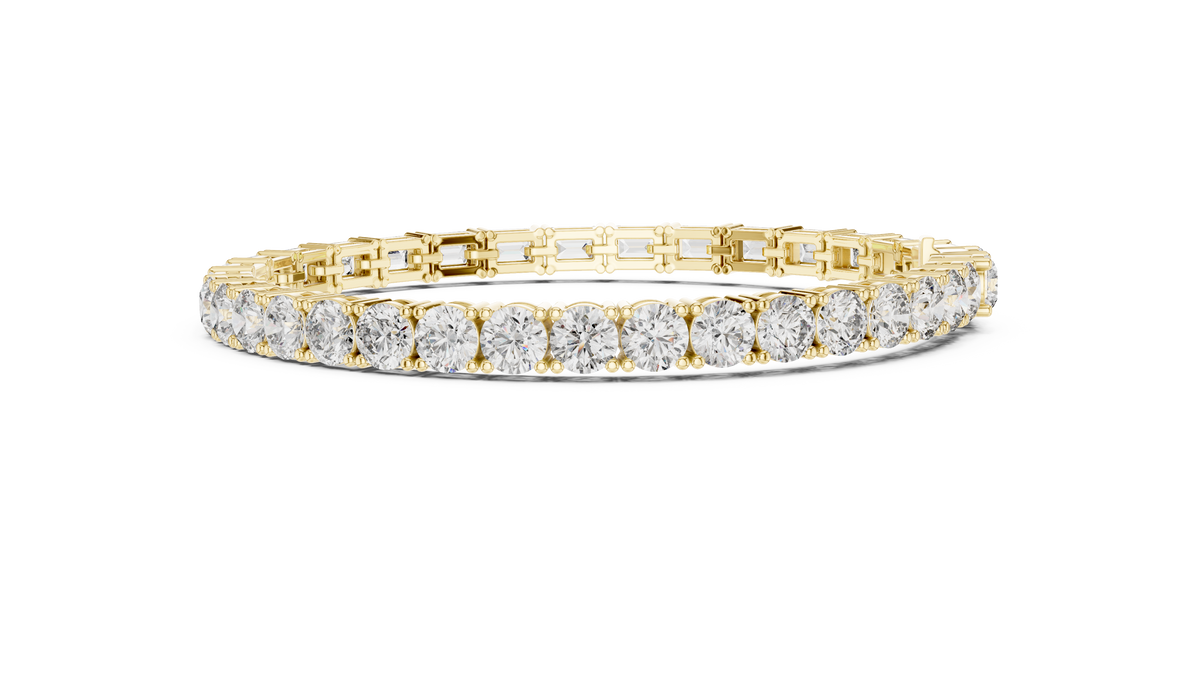 Emerald and Round Moissanite Tennis Bracelet in yellow 925 sterling silver, view 4