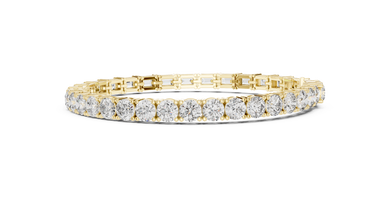Emerald and Round Moissanite Tennis Bracelet in yellow 925 sterling silver, view 4