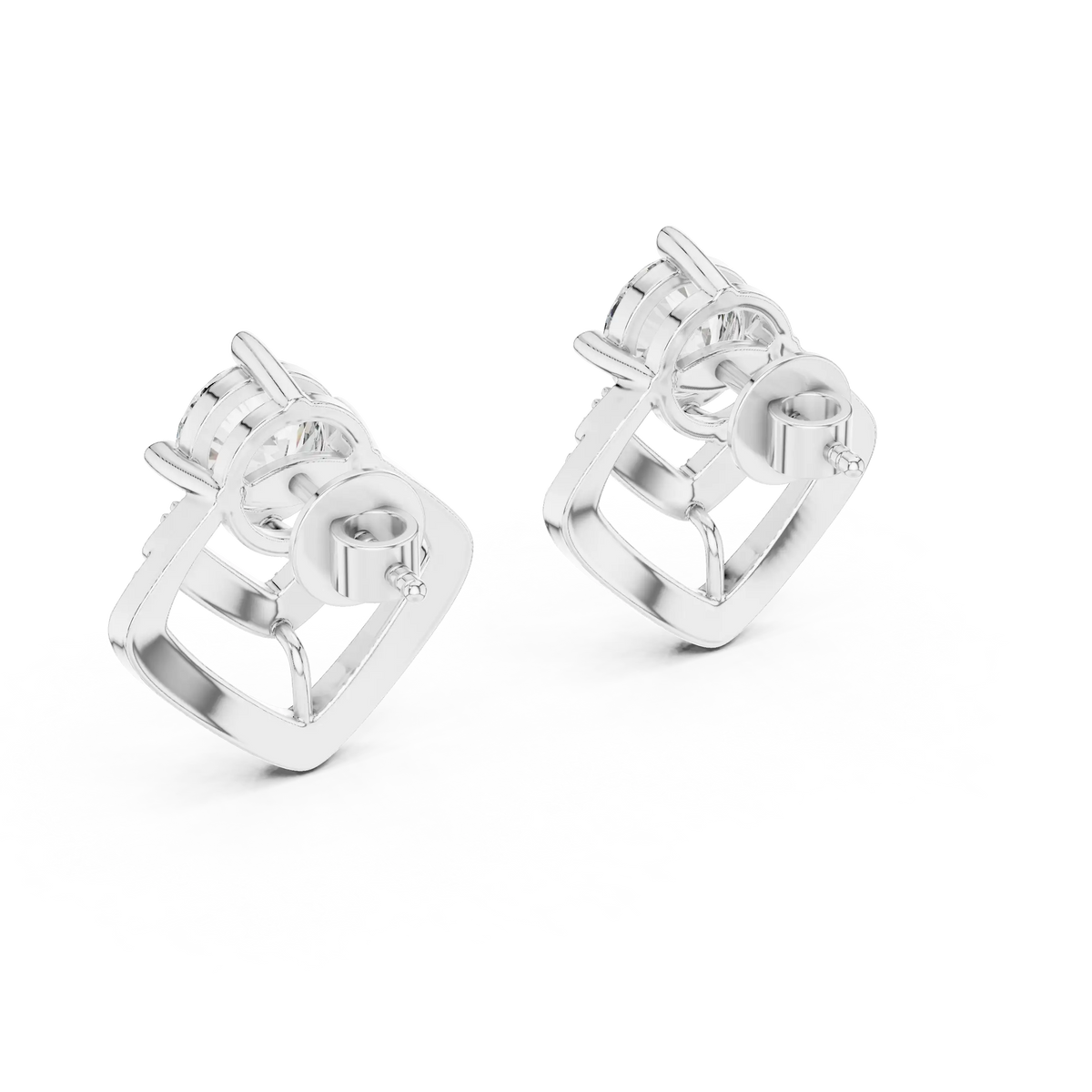 Round moissanite pave chevron stud earrings in white 925 sterling silver, view 3