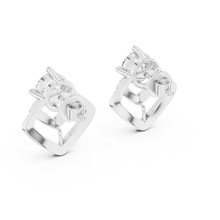 Round moissanite pave chevron stud earrings in white 925 sterling silver, view 3
