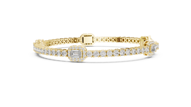 Emerald Halo Station Round Moissanite Tennis Bracelet in yellow 925 sterling silver, view 4