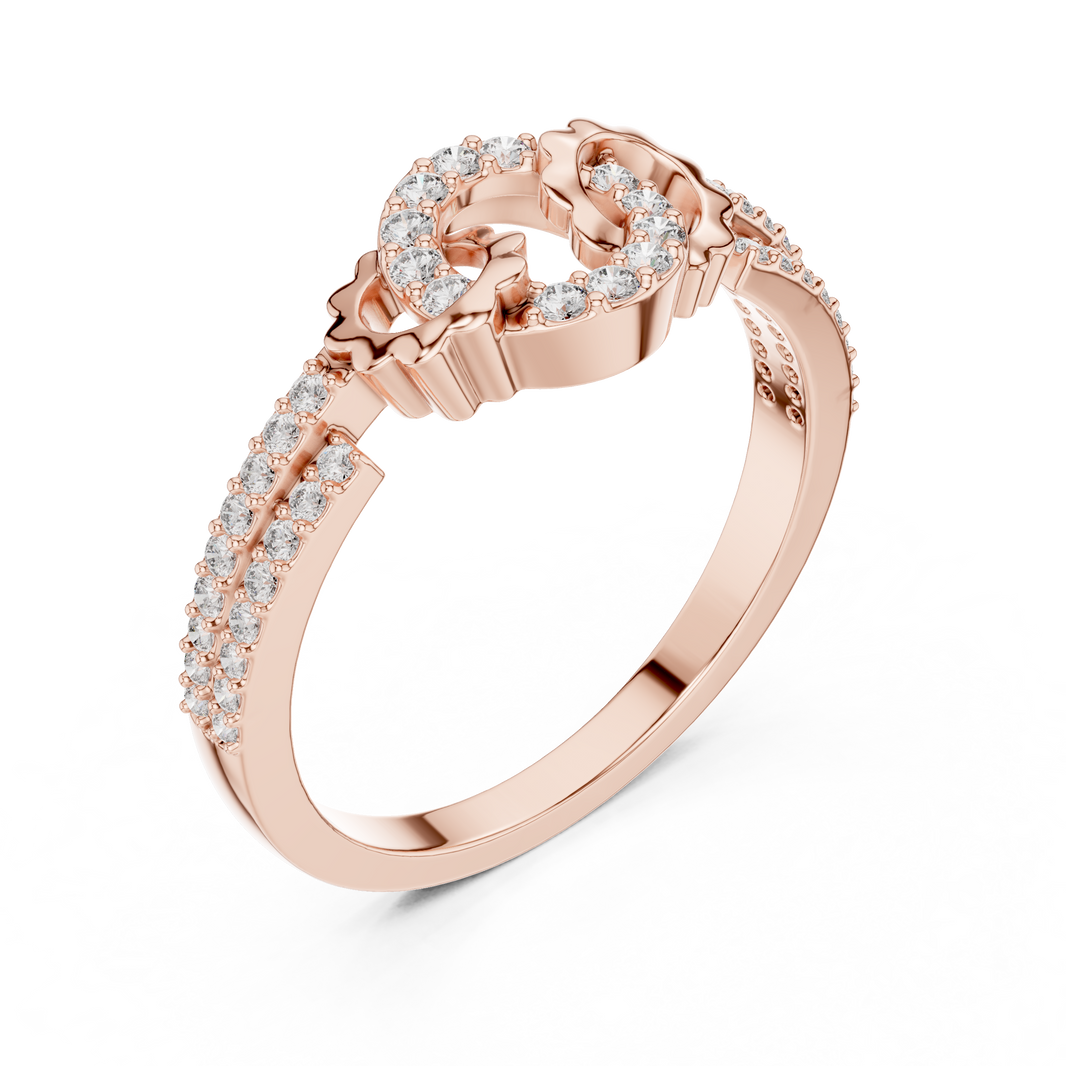 Open Circle Double-Row Pavé Moissanite Ring in rose 925 sterling silver, view 2