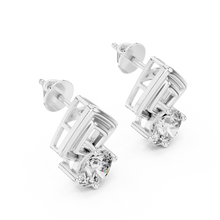 Round moissanite geometric frame stud earrings in white 925 sterling silver, view 2