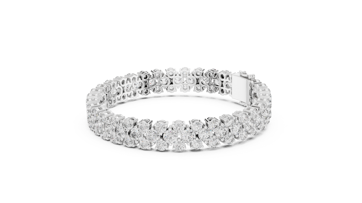 Round Cluster Moissanite Statement Bracelet in white 925 sterling silver, view 2