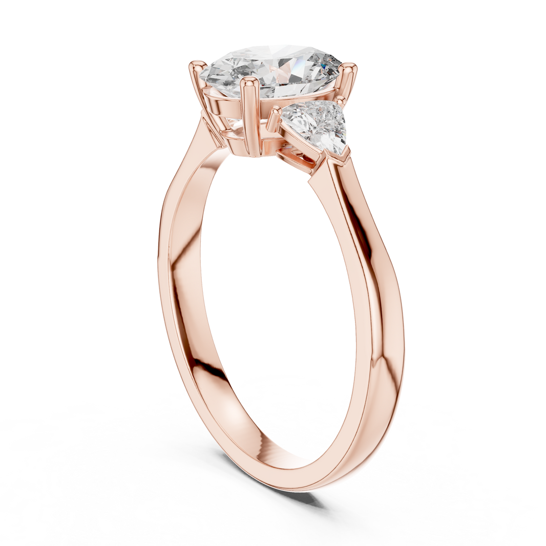 Oval and Trillion Three Stone Moissanite Ring in rose 925 sterling silver, view 1