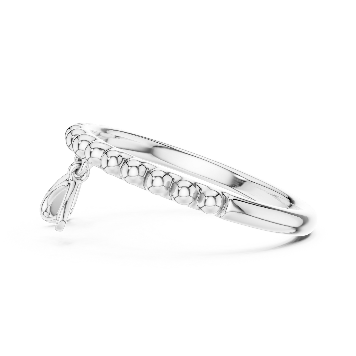 Beaded Band with Heart Charms Moissanite Ring in white 925 sterling silver, view 3