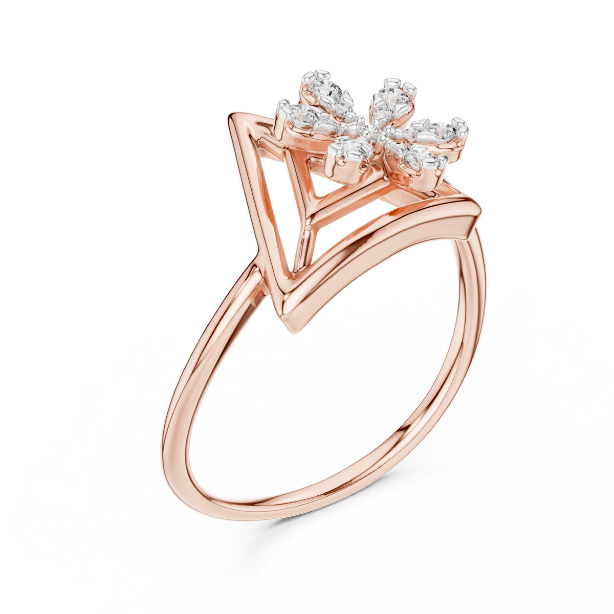 Open Triangle Flower Moissanite Ring in rose 925 sterling silver, view 2